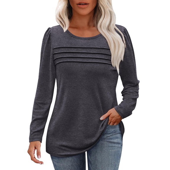 QASIEATN Sweatshirt for Graceful Ladies Fashion, Long Sleeve Shirts Fall Fashion Casual Blouses Trendy Pleated Tunic Tops Leggings, Womens Fall Tops