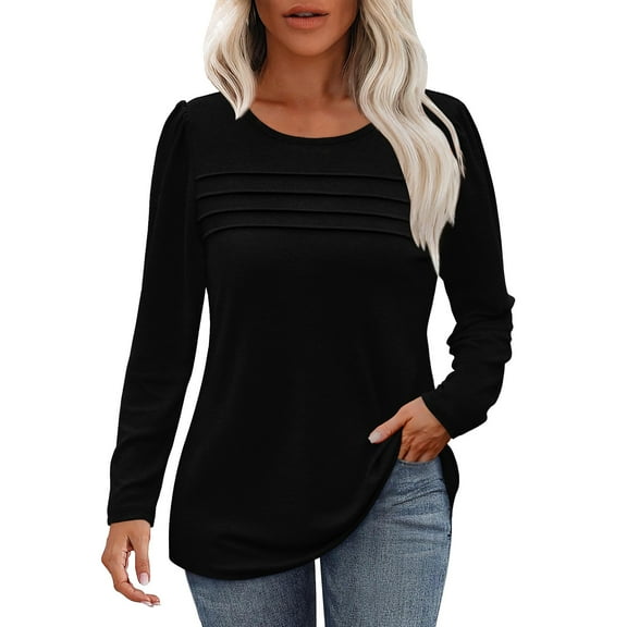 QASIEATN Sweatshirt for Graceful Ladies Fashion, Long Sleeve Shirts Fall Fashion Casual Blouses Trendy Pleated Tunic Tops Leggings, Womens Fall Tops