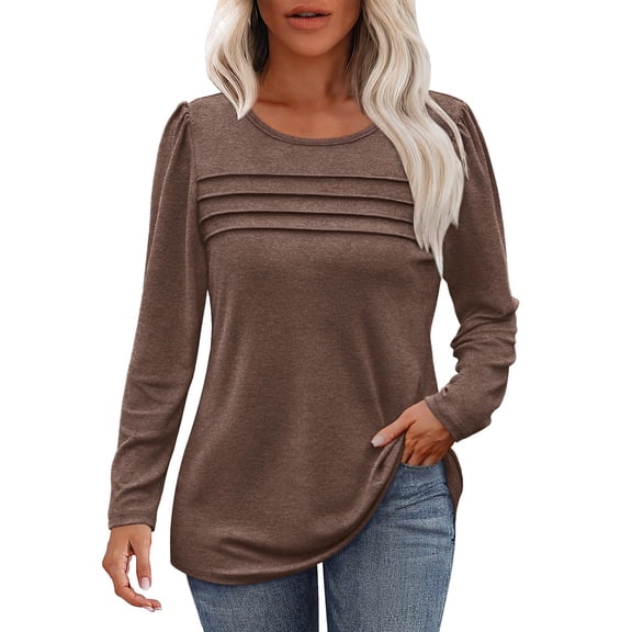 QASIEATN Sweatshirt for Graceful Ladies Fashion, Long Sleeve Shirts Fall Fashion Casual Blouses Trendy Pleated Tunic Tops Leggings, Womens Fall Tops