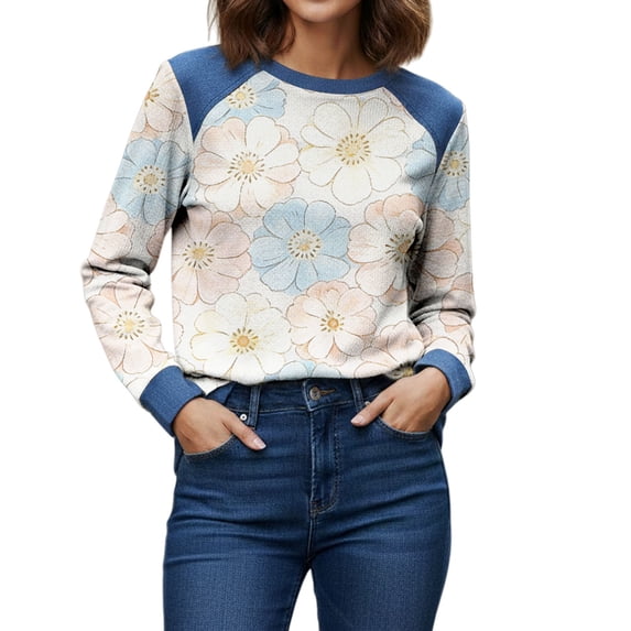 QASIEATN Sweatshirts for Women Spring Print Long Sleeved Pocket Coat Spring Fall Fashion Clothing