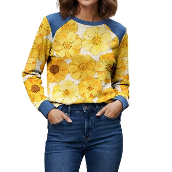 QASIEATN Sweatshirts for Women Spring Print Long Sleeved Pocket Coat Spring Fall Fashion Clothing