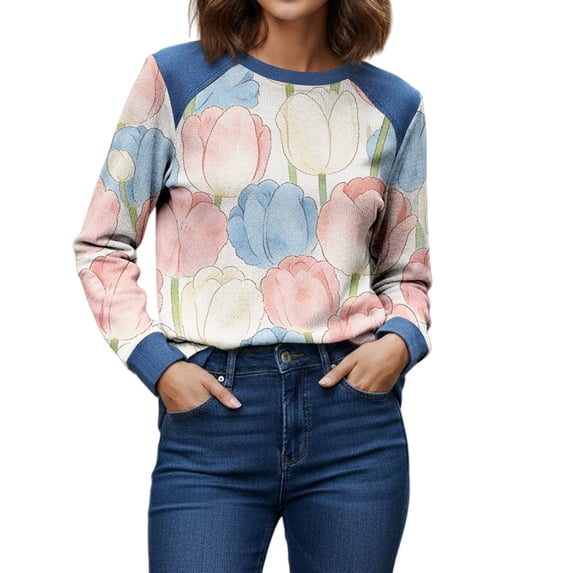 QASIEATN Sweatshirts for Women Spring Print Long Sleeved Pocket Coat Spring Fall Fashion Clothing