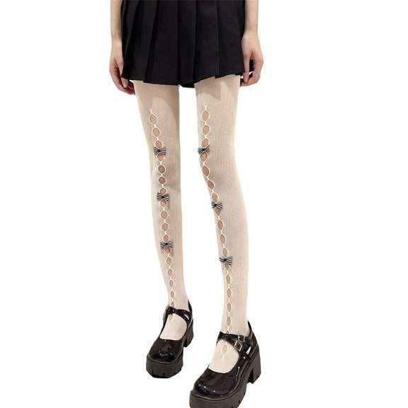 QASIEATN Tights for Pretty Women Fashion Women Lolita Tights with Bows Cute Mesh Halloween Stockings 80S 90S Female Girls Gothic Lace Stockings Leggings Women's Accessories White
