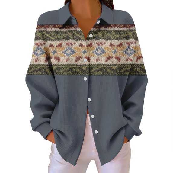 QASIEATN Tops for Women Long Sleeve Mexican Blouses Print Western Button Down Dress Shirt Summer Blouse Fashion Clothing