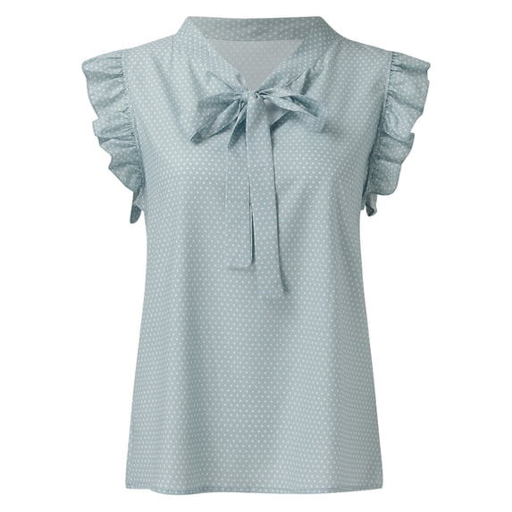 QASIEATN Trendy Essentials Clothing for Women: Delicate Sleeveless Blouse Bow Tie Neck Cap Sleeve Casual Shirt Fall Fashion Outfits for Women
