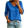 thumbnail image 1 of QASIEATN Trendy Essentials Clothing for Women: Pretty Versatile Color V Neck 3/4 Sleeve Loose T Shirt Top Fall Fashion Outfits for Women, 1 of 7