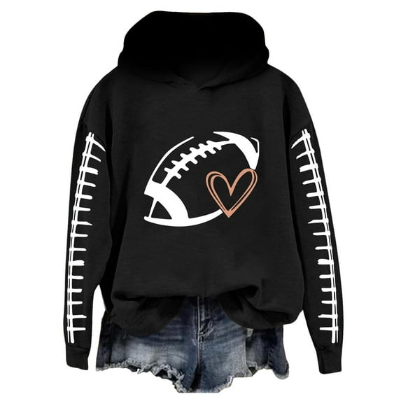 QASIEATN Trendy Fall Women's Hoodies Hooded Sweatshirt Women Heart Football Graphic Hoodies Fall Long Sleeve Pullover Tops Football Mom