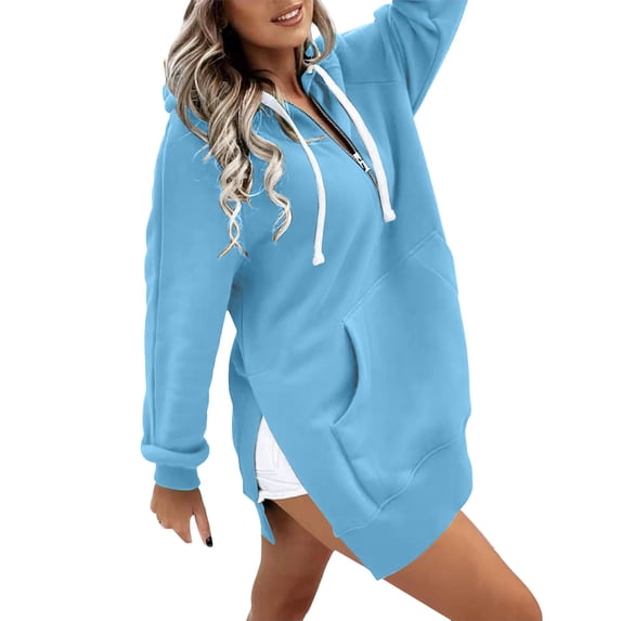 QASIEATN Trendy Fall Women's Hoodies Womens Solid Warm Zipper Hoodie Sweatshirt Pullover Long Sleeve Pocket Sweatshirt Tops