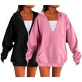 thumbnail image 1 of QASIEATN Trendy Fall Women's Zip Up Hoodies Womens Zip Up Hoodies Fall Winter Trendy Long Sleeve Sweatshirts 2PC Long Sleeve Comfy Casual Jacket, 1 of 4