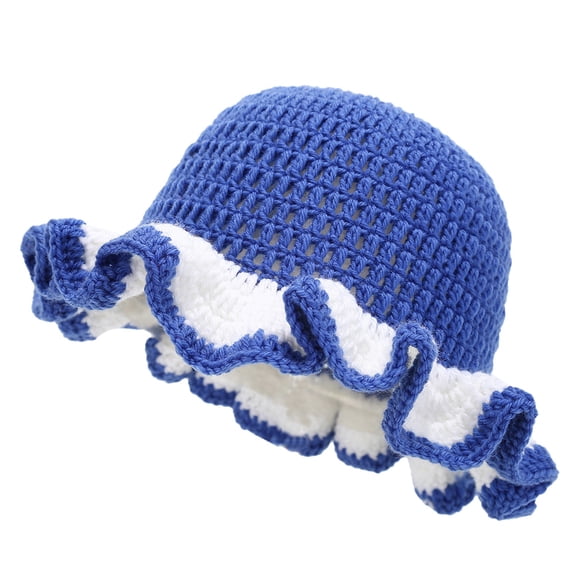 QASIEATN Trendy Unisex Bucket Hat Handmade Crochet Ruffled Wool Hat Fashionable Colorful Wide Brimmed Hat Unisex Hat with Flounced Edge Fall Fashion Must Have Blue
