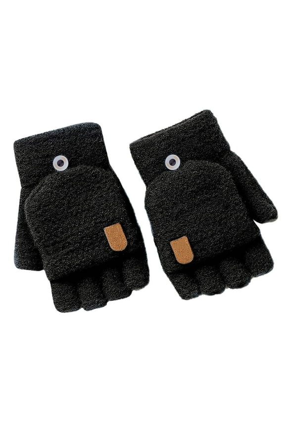Trendy Unisex Gloves Winter Knitted Fingerless Gloves Thermal Insulation Warm Convertible Mittens Flap Cover for Men Women Winter Accessories Black
