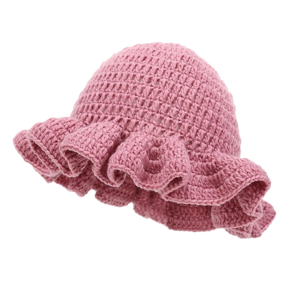 QASIEATN Trendy Women's and Men's Bucket Hat Handmade Crochet Ruffled Wool Hat Fashionable Colorful Wide Brimmed Hat Unisex Hat with Flounced Edge Fall Fashion Must Have Pink