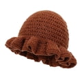 thumbnail image 1 of QASIEATN Trendy Women's and Men's Bucket Hat Handmade Crochet Ruffled Wool Hat Fashionable Colorful Wide Brimmed Hat Unisex Hat with Flounced Edge Fall Fashion Must Have Brown, 1 of 4