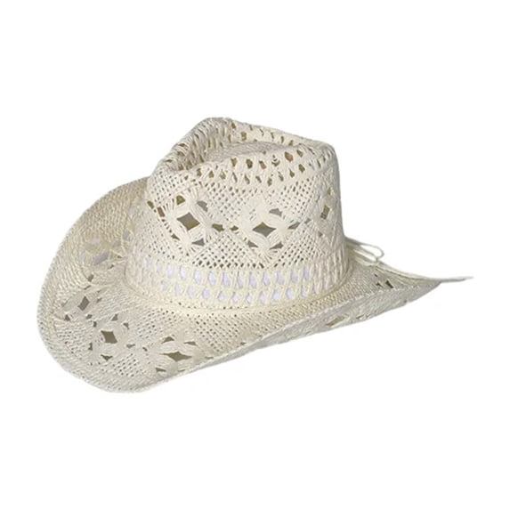 QASIEATN Unisex Everyday Wear Accessories Casual Straw Cowboy Hat for Women and Men Fashion Mesh Solid Sun Hat Unisex Western Hat