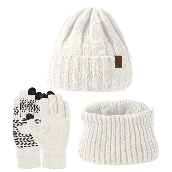 QASIEATN Winter Beanie Hat Scarf Gloves for Women Knit Hat Touchscreen Gloves Knited Neck Scarf Christmas for Women Winter Warmer Set Fall Fashion Accessories