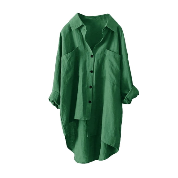 QASIEATN Women Cotton Solid Long Sleeve Shirt Casual Loose Blouse Button Down Tops Fall Fashion Outfits for Women