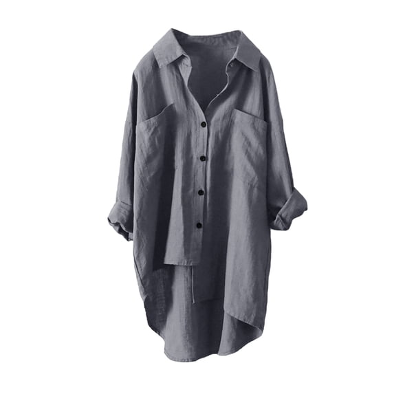 QASIEATN Women Cotton Solid Long Sleeve Shirt Casual Loose Blouse Button Down Tops Fall Fashion Outfits
