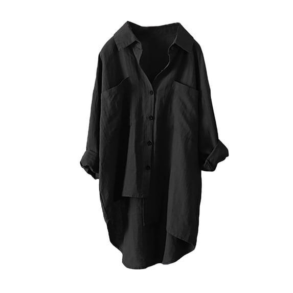 QASIEATN Women Cotton Solid Long Sleeve Shirt Casual Loose Blouse Button Down Tops Fall Fashion Outfits