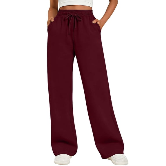 QASIEATN Women Fleece Baggy Sweatpants with Pockets Wide Straight Leg High Waist Joggers Pants Winter Clothes
