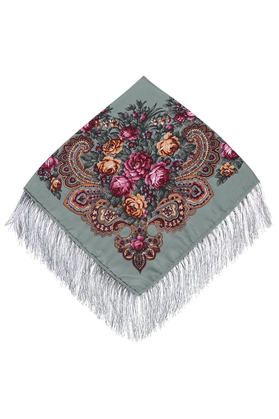 Women Lady Folk-Custom Print Tassel Square Scarf Wrap Shawl Travel Scarve Daily Wear Casual Accessories Scarf for Women