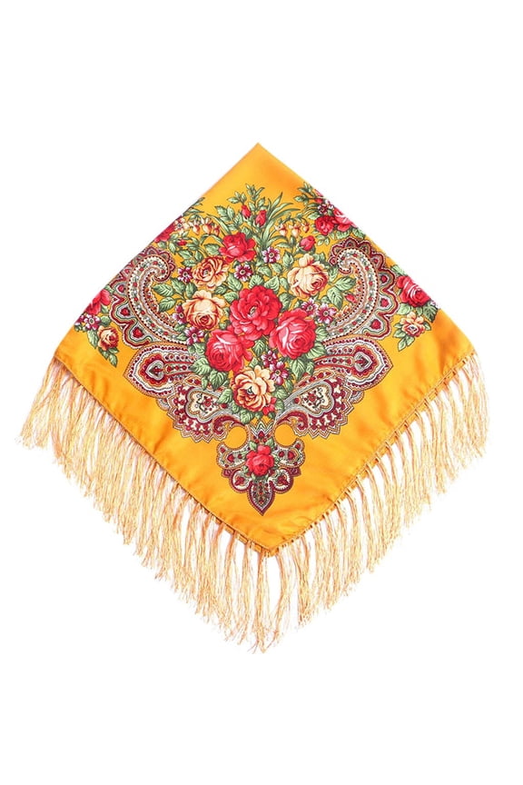 Women Lady Folk-Custom Print Tassel Square Scarf Wrap Shawl Travel Scarve Daily Wear Casual Accessories Scarf for Women