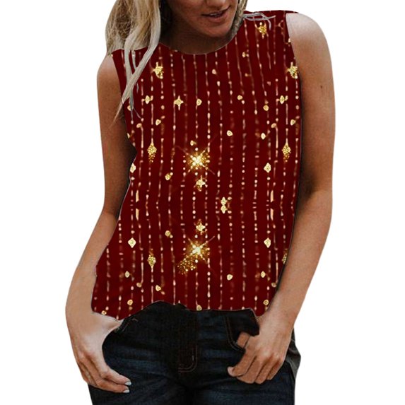QASIEATN Women Print Daily Summer Shirts for Women's O Neck Tank Tops Print Blouse Sleeveless Workout Shirts Casual Loose Tees