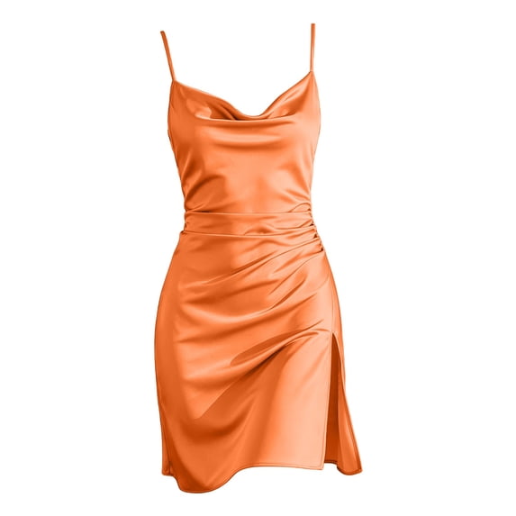 QASIEATN Women Ruched Cowl Neck Midi Bodycon Casual Relaxed Fit Sleepwear Dress for Women