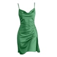 thumbnail image 1 of QASIEATN Women Ruched Cowl Neck Midi Bodycon Women's Cozy Relaxed Fit Sleep Dress, 1 of 4