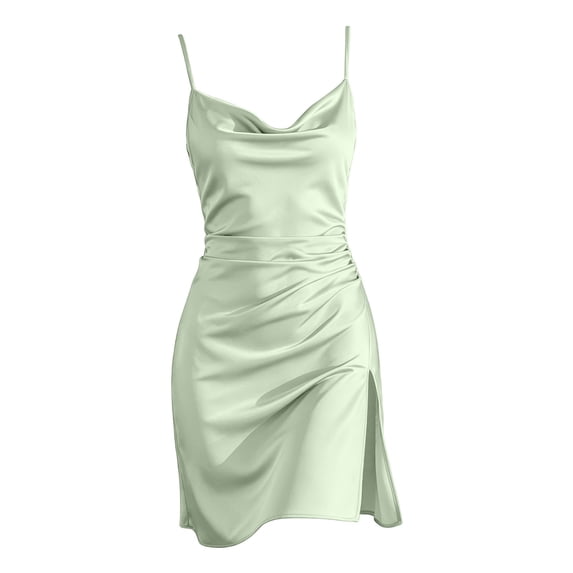 QASIEATN Women Ruched Cowl Neck Midi Bodycon Womens Cozy Relaxed Fit Sleepdress