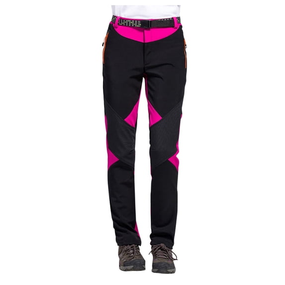 QASIEATN Women Windproof Outdoor Hiking Warm Winter Ski Pants with Waistband Trendy Softshell Plush Snow Trousers for Women