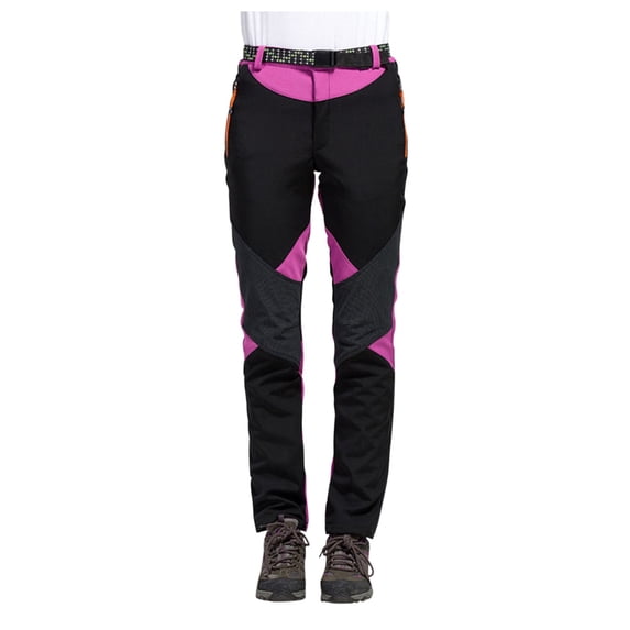 QASIEATN Women Windproof Outdoor Hiking Warm Winter Ski Pants with Waistband Trendy Softshell Plush Snow Trousers for Women
