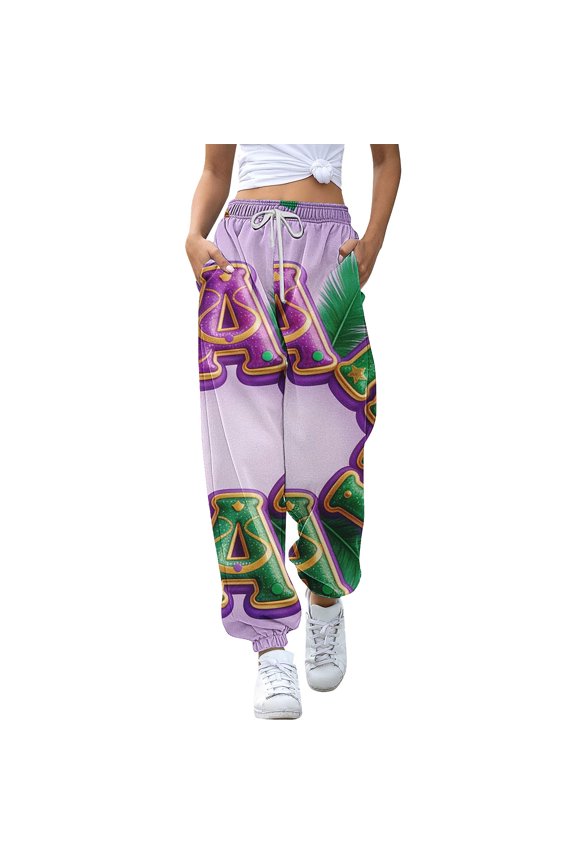 Women's 80s 90s Retro Jogger Pants Fun Athletic Pants with Pockets Mardi Gras Sweatpants