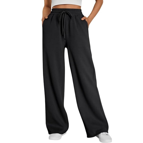 QASIEATN Women's Autumn/Winter Elastic High Waisted Drawstring Loose Pants Sanitary Pants Casual Wide Leg Sports Pants