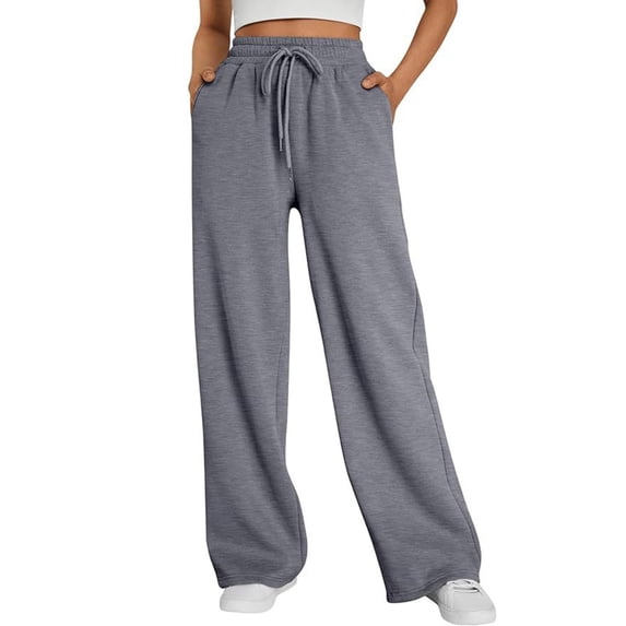 QASIEATN Women's Autumn/Winter Elastic High Waisted Drawstring Loose Pants Sanitary Pants Casual Wide Leg Sports Pants
