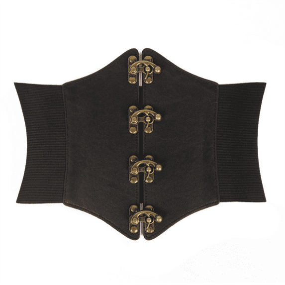 QASIEATN Women's Black Wide Elastic Waist Belt Fashion Elegant Leather Slimming Belt Casual Decorative Waistband for Dresses Blouses Outfits