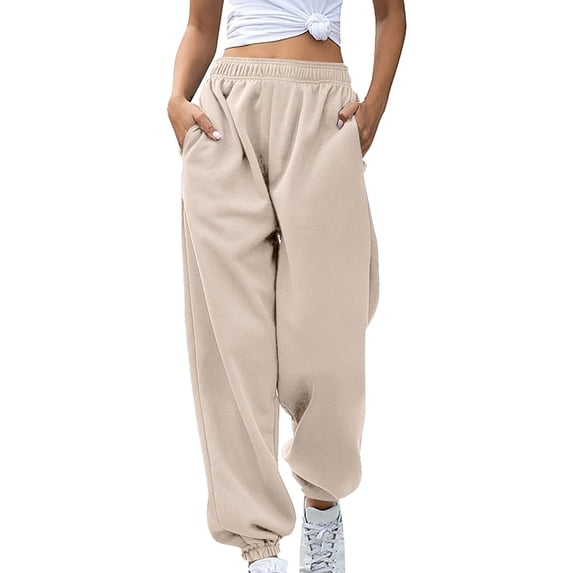 QASIEATN Women's Bottom Sweatpants No Drawstring Joggers Pants Workout High Waisted Yoga Pants with Pockets