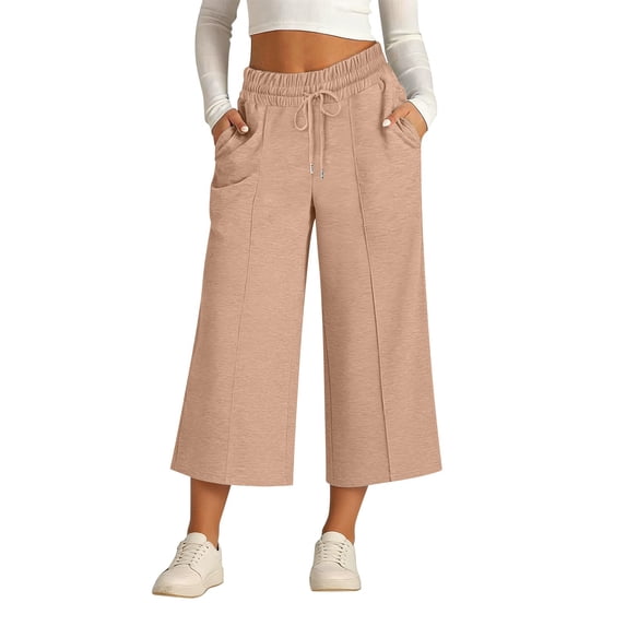 QASIEATN Women's Casual Fashion Sweatpants Solid Color High Waisted Wide Leg Casual Pants for Women