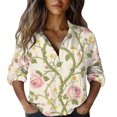 thumbnail image 1 of QASIEATN Women's Cotton Linen 3/4 Sleeve Shirt Top Summer Casual Cute Lapel Loose Comfy Blouses, 1 of 5