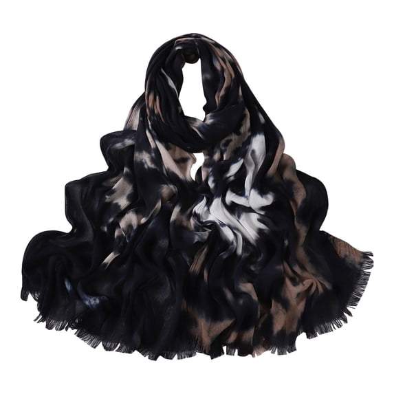 QASIEATN Women's Cotton Tie Dye Oil Painting Style Scarf Spring Summer Fringe Trim Scarf with Tassels On Both Ends Daily Wear Casual Accessories Scarf for Women