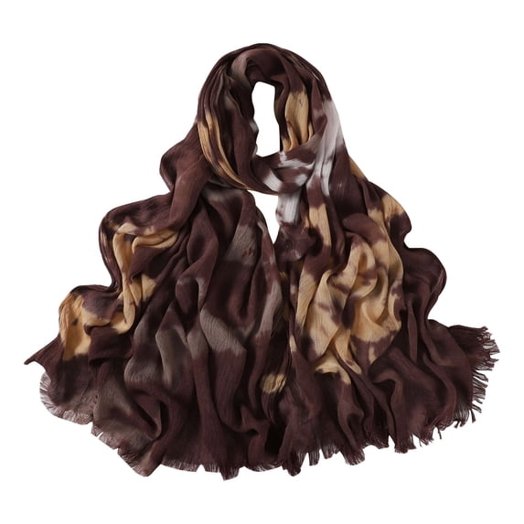QASIEATN Women's Cotton Tie Dye Oil Painting Style Scarf Spring Summer Fringe Trim Scarf with Tassels On Both Ends Daily Wear Casual Accessories Scarf for Women