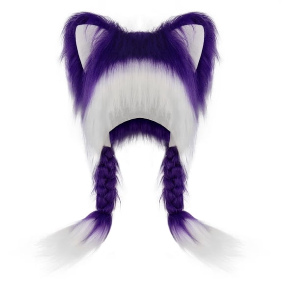 QASIEATN Women's Daily Clothing Essentials Women's Soft Furry Animal Ear Hat With Braids Cute Plush Hat Winter Warm Earmuffs Headwear Dress Up Accessory