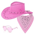 thumbnail image 1 of QASIEATN Women's Daily Clothing Essentials Women's Solid Color Western Cowboy Hat Printed Triangular Scarf and Heart-Shaped Glasses Set Party Dress Up Accessories, 1 of 2