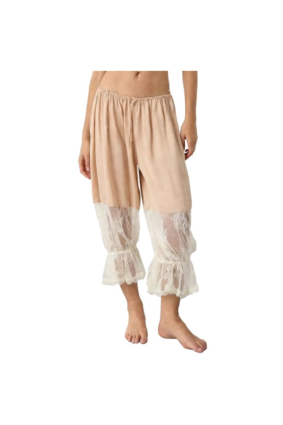 Women's Everyday Wear Accessories Solid Color Lace Patchwork Casual Pants for Women Summer Cool Elastic Wide Leg Pants Women's Resort Wear Clothing