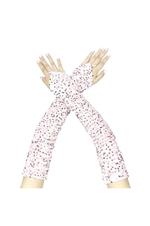 Women's Festival Accessories Mardi Gras Sparkly Sequin Gloves Long Velvet Length Arm Sleeves Wedding Prom Gloves for Women