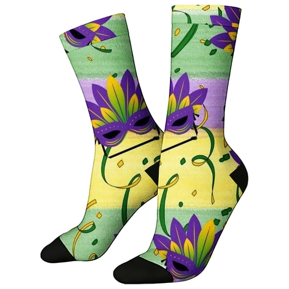 QASIEATN Women's Festival Clothing Essentials Women's Mardi Gras Themed Comfortable Cute Printed Mid Calf Sports Socks Fashion Accessories for Women