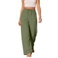 thumbnail image 1 of QASIEATN Women's High Waist Side Pockets Wide Leg Casual Elastic Waist Rayon Wide Leg Pants Flowing Beach Pants, 1 of 9