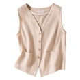 thumbnail image 1 of QASIEATN Women's Linen Vest Casual Button Down Sleeveless Tank Top Lightweight Business Jacket Waistcoat Vest, 1 of 5