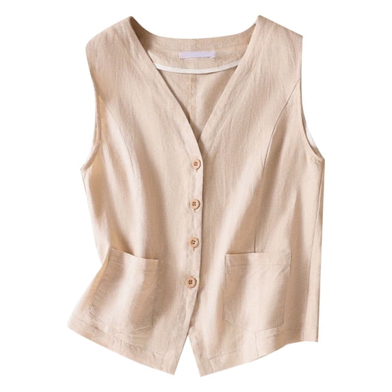 QASIEATN Women's Linen Vest Casual Button Down Sleeveless Tank Top Lightweight Business Jacket Waistcoat Vest