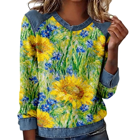 QASIEATN Women's Novelty and Animal Printed Sweatshirt Casual Loose Fall Round Neck Long Sleeve Pullover Tops