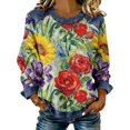 thumbnail image 1 of QASIEATN Women's Off Shoulder Multicolor Print Sweatshirt Cozy Long Sleeve Oversized Fit Stylish Tops, 1 of 4